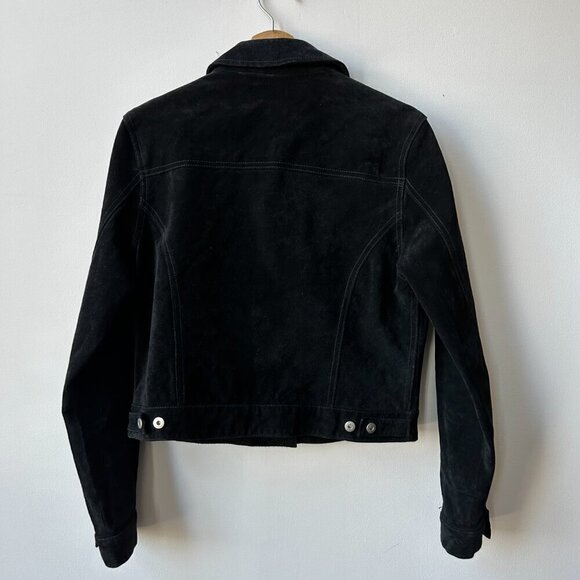 Vintage Genuine Black Suede Button Down Collared Jacket Size M - Picture 6 of 10
